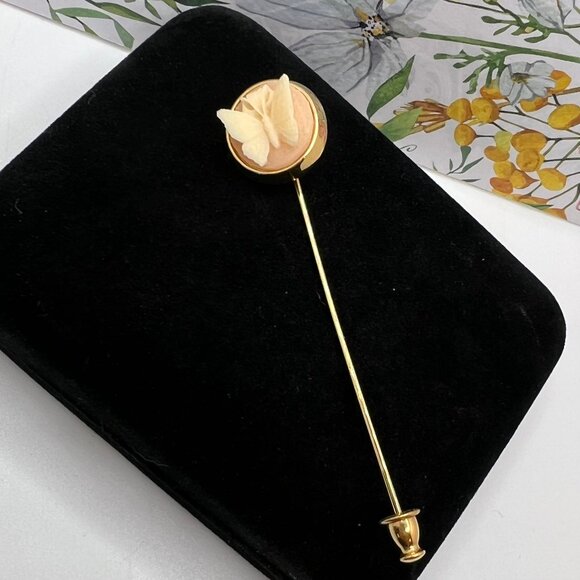 Trifari Butterfly Cameo Stick Pin - Picture 1 of 4